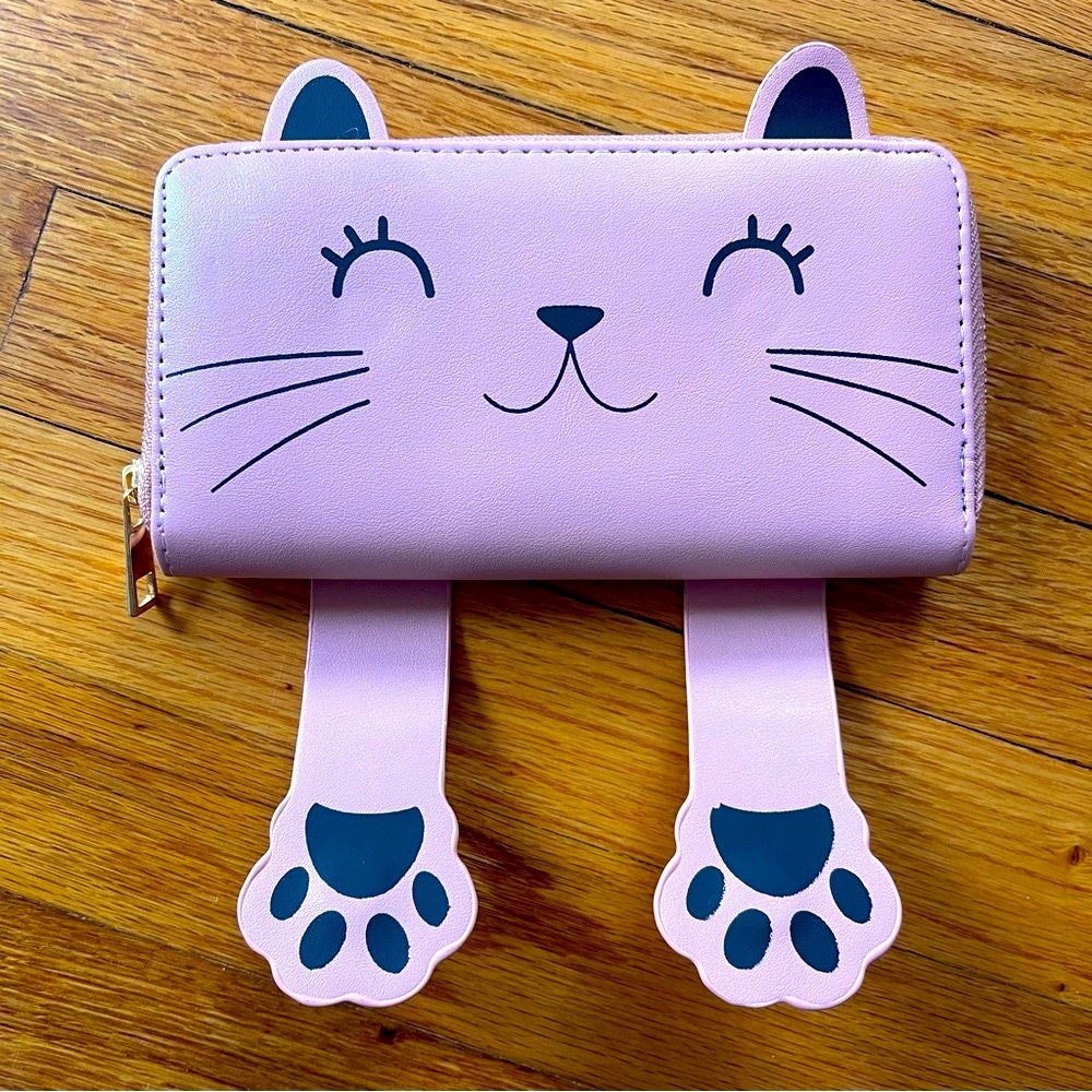 Kawaii Pink Cat "Hide & Seek" Clutch Wallet - Kitty PU Leather - Brand New!